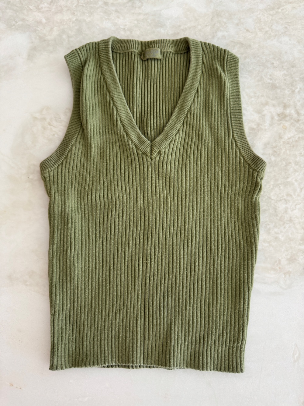 Olive Ribbed Sleeveless Women’s Sweater